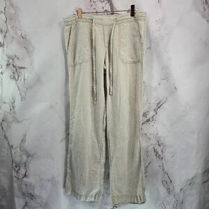 Allen Allen Pants Womens Small X 30 Cream Beige Linen Wide Leg Lakenlook